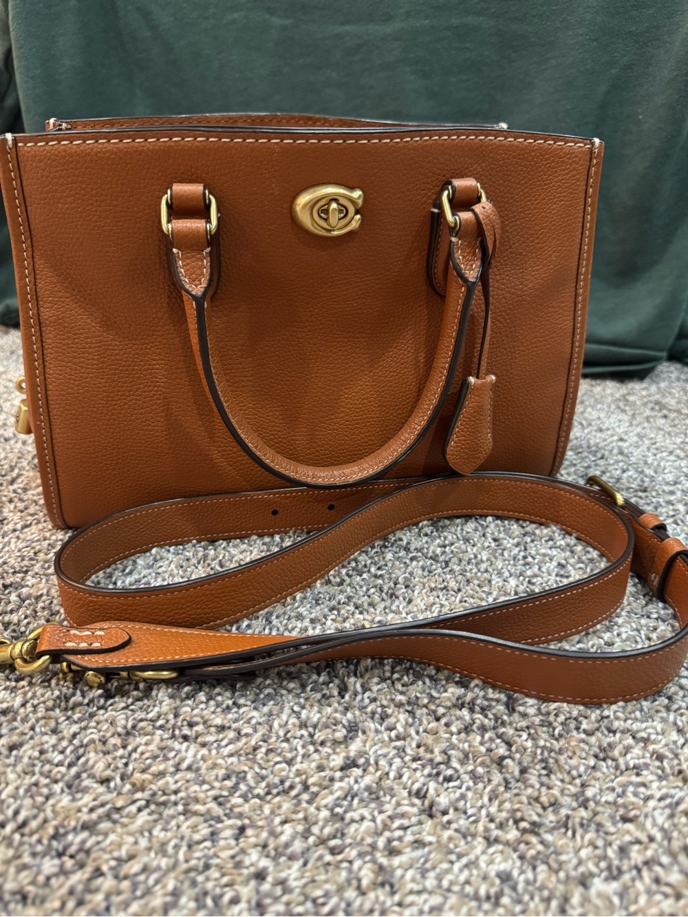 Coach Pebbled Leather Satchel in Saddle Brown with Gold Hardware